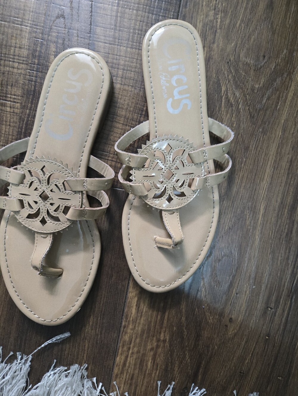 Circus by Sam Edelman Nude Beige Medallion Toe-Post Sandals